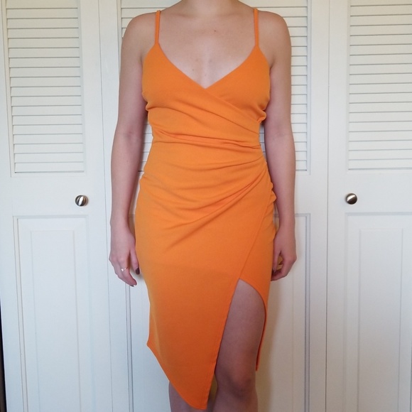 wrap front crepe midi dress